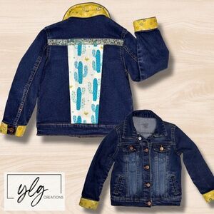 Southwest Boho Denim Trucker Jacket Cactus Desert Chic Turquoise Embellished